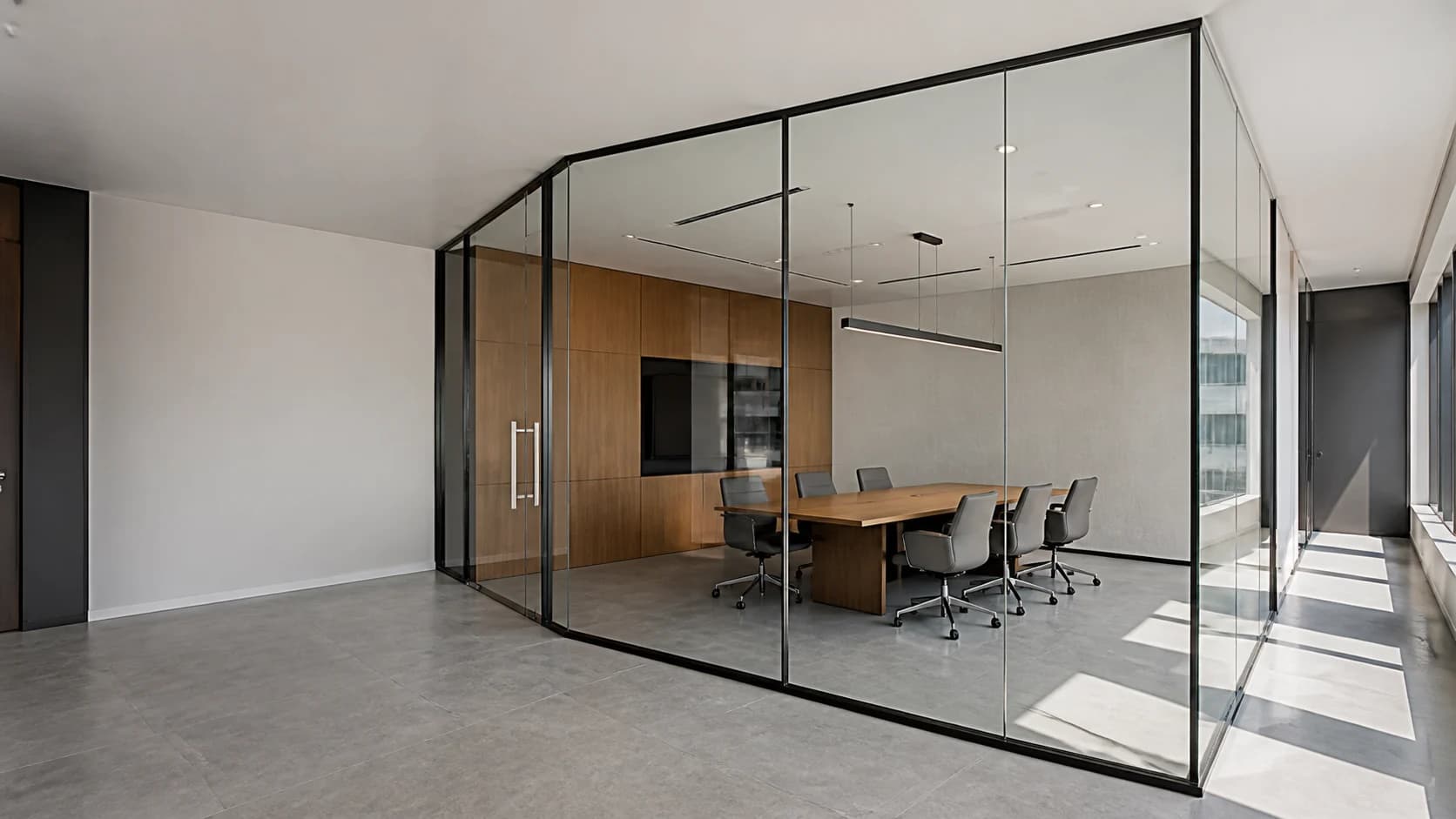 Design illustration of a glass office meeting room